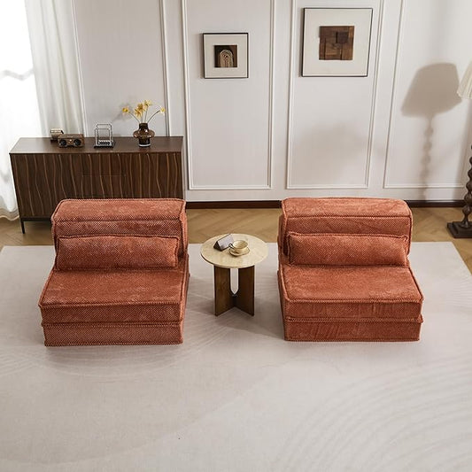 KEIKI 2Seat Modular Velvet Sofa Couch with Chaise Memory Foam for Creative Studio Bedroom Studio Style Conscious Creative Types Luxurious Elegant Sophisticated Refined Quality Design Orange