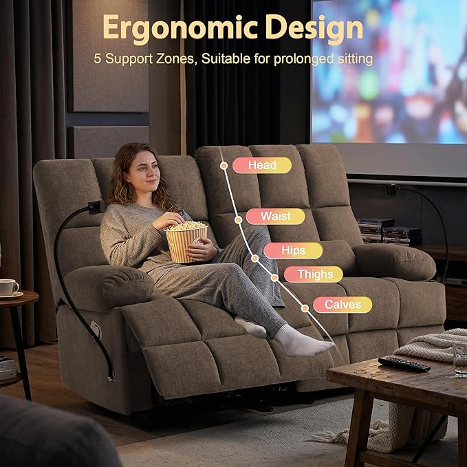 Rocker Recliner-Loveseat Recliner SofaCat-Proof Reclining Loveseat with Phone Holder RV Douber Recliner Sofa for Home TheaterLiving Room (Brown-2 Seater) | Rocker Recliner Phone Holder