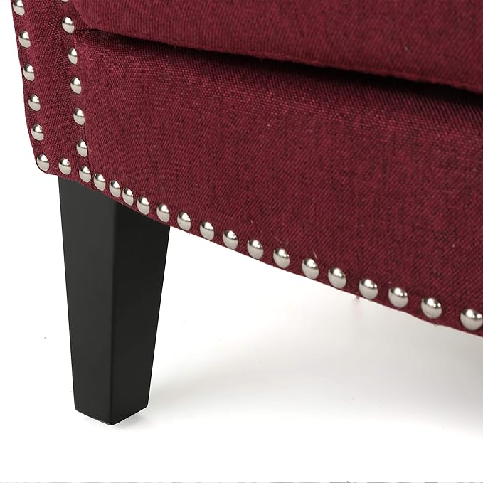 Brice Contemporary Scroll Arm Club Chair with Nailhead Trim Wine and Dark Brown