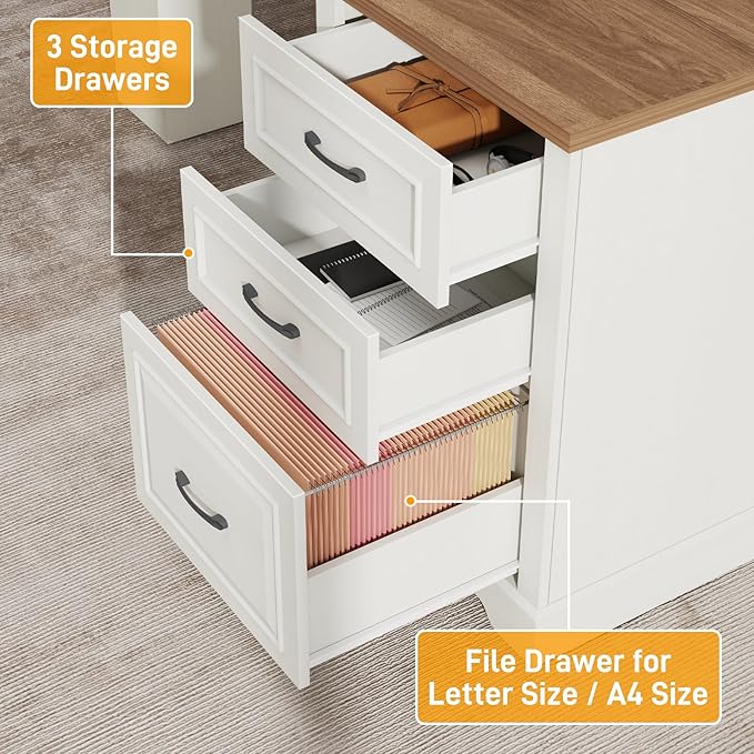 Vabches Farmhouse 68 H L Shaped Executive Desk with Hutch Computer Desk with Charging Station Corner Wood Workstation with File Drawers and Barn Doors for Home Office and Study