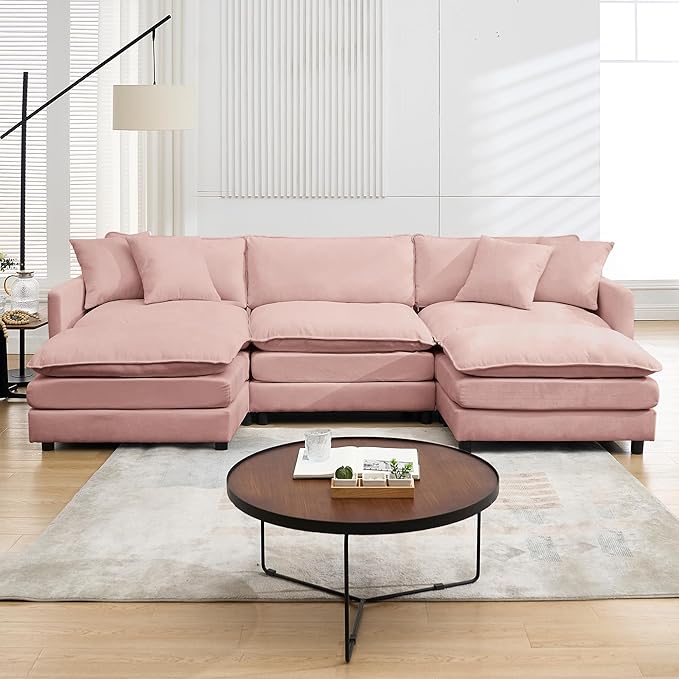 Modular Sectional Sofa Convertible U Shaped Cloud Couch with Memory Foam Comfy Modular Sofa with Ottomans Chenille Fabric for Living Room