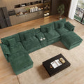 163 Oversized Modular Sectional Sofa U Shaped Cloud Couch Modern 6 Seat Sofa Set for Living Room Comfy Chenille Deep Seat with Storage Central Console Movable Ottomans Cup Holders USB Ports Green