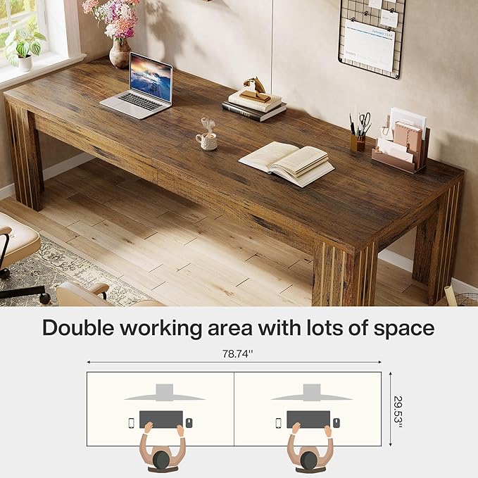 Tribesigns Two Person Desk 78.7-Inch 2 Person Gaming Desk Extra Long Farmhouse Double Computer Desk for Home Office Dark Brown