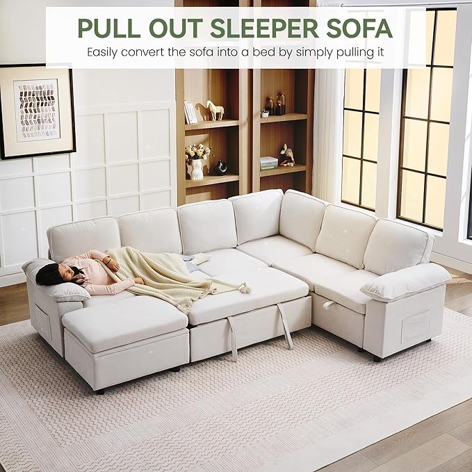 60 Modular Sectional Loveseat Couch with Pull Out Bed Modern 2 Seater Sleeper Convertible Sofa Bed Chenille Sectional Love seat Couches for Living Room Bedroom Office Small ApartmentBeige