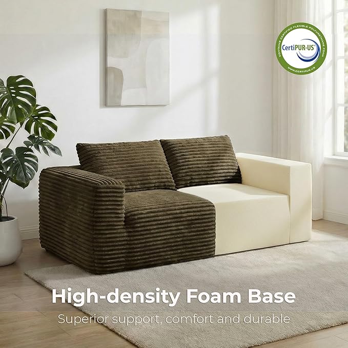 LIKIMIO 71 Loveseat Sofa in a Box - Plush Corduroy Deep Seat Couch No Assembly Required Space-Saving Design for Compact Living Room Apartment Home Office Brown