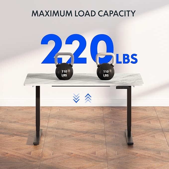 FLEXISPOT E6 3-Stage Dual Motor Electric Standing Desk 55 x 28 Sit Stand Up Desk Holds 220 lbs Adjustable Height w/Memory Presets One-Piece Marble Grey Desktop &amp Black Frame Ships in 2 Boxes