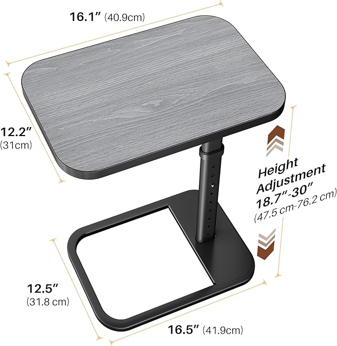 Adjustable Height TV Tray Table with Bumper Rounded Corner Design &amp Flip-top Side Table for Bedroom Living Room Bathroom and Study End Table for Eating Dinner or Laptop Dark Gray