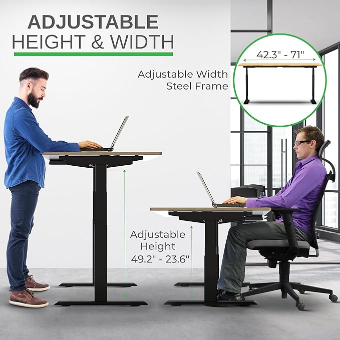 Rise Up Electric Standing Desk Adjustable Height 24-49 Dual Motor One Piece Bamboo Large Standing Desk 48x30 Sit Stand Desk Rising Desk Home Office