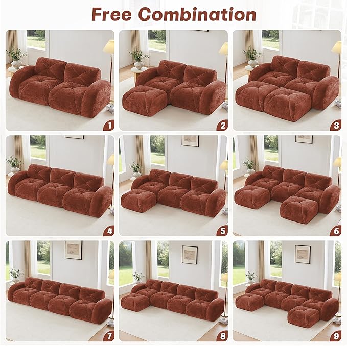 110-Inch Cloud Sectional Couches L-Shaped 4 Seat Boneless Modular Sofa with Ottoman Velvet Tufted Upholstered Boneless Couch Floor Full Foam Sofas for Living Room