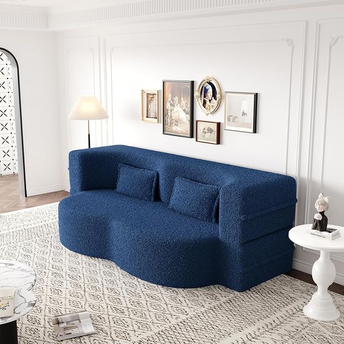 78 Inch Couch Queen Sleeper Sofa Bed Loveseat Cloud Convertible Folding Teddy Full Size Boneless Sofabed for Living Room Guestroom Lazy Lounge Floor Fold Out Sofa Bed No Assembly