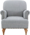 chairus Linen Accent Chair for Living Room Upholstered Mid Century Modern Single Sofa Chair with Solid Wood Legs Comfy Reading Chair Armchair for Bedroom/Office Room/Recption/Lounge Blue Stripe