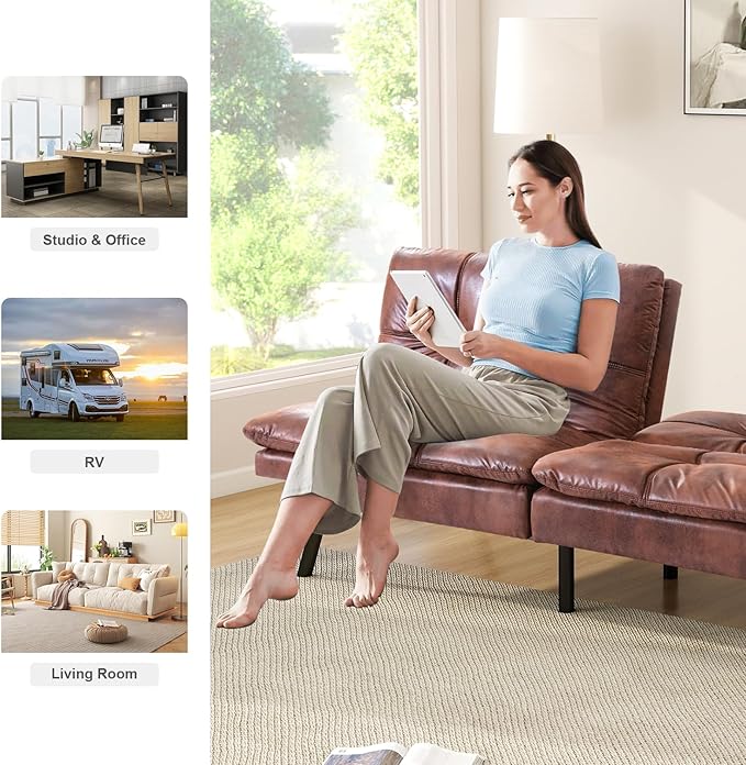 Opoiar Futon Sofa Bed Modern Memory Foam Futon Sofa Bed Couch Sleeper Convertible Futon Couch Christmas Memory Foam Couch Convertible Loveseat for Living Room Apartment Studio Brown (267PU-CH)
