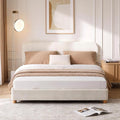 Full Size Cloud Bed Frame Upholstered Boucle Bed Frame with Adjustable Headboard Solid Wood Legs Rounded Corners Design &amp Easy Assembly – Modern Platform BedCream