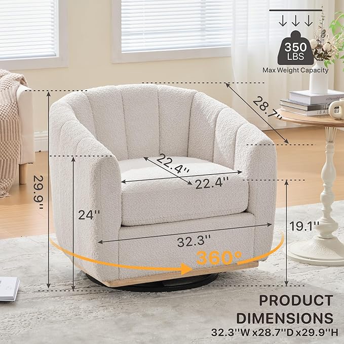 Velvet Swivel Accent Chairs Set of 2 32.3 W Modern Upholstered Pumpkin Barrel Chairs Single Sofa Armchair for Living Room Ivory 2.