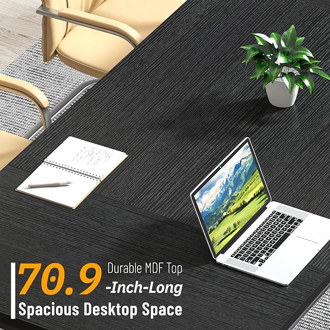 FOLUBAN 70.9 Black Computer Desk Modern Home Office Desk Large Gaming Workstation Executive Desk with Z-Shaped Legs 2 Person Large Study Writing Table for Bedroom