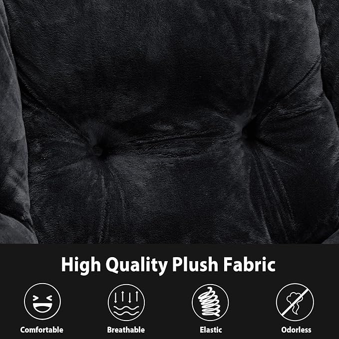 Lazy Chair with Folding Ottoman Accent Chair Plush Upholstered with Metal Structure and Non-Slip Pads Sofa Armchair with Footrest and Side Storage Bag for Dorm Room Office Black