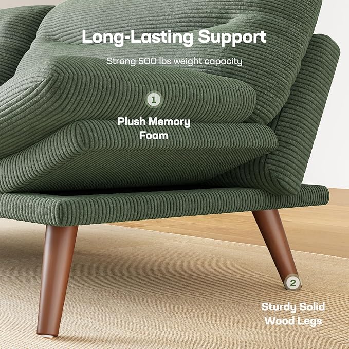 Marsail Futon Sofa Bed 66” Futon Couch with Adjustable Backrest &amp Armrests Convertible Small Sleeper Sofa Bed for Small Apartments Study Room Office Corduroy Loveseat Olive Green