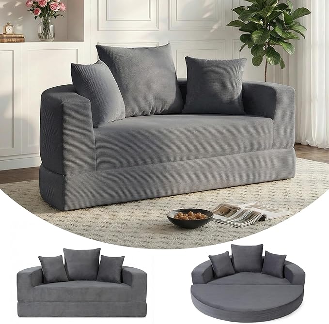 Casaphoria 67'' Wide Convertible Sofa BedLarge Fold-Out Floor Couch with Comfy Back PillowsMulti-Functional Sleeper for Living RoomGuestStudio(Gray)