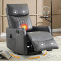 Manual Swivel Rocker Recliner Chair for Adults Overstuffed Recliner Glider with Massage and Heat Living Room Reclining Chair PU Leather Gray
