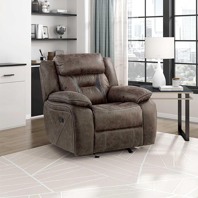 Homelegance Reclining Chair Polished Microfiber Manual Glider Recliner Dark Brown