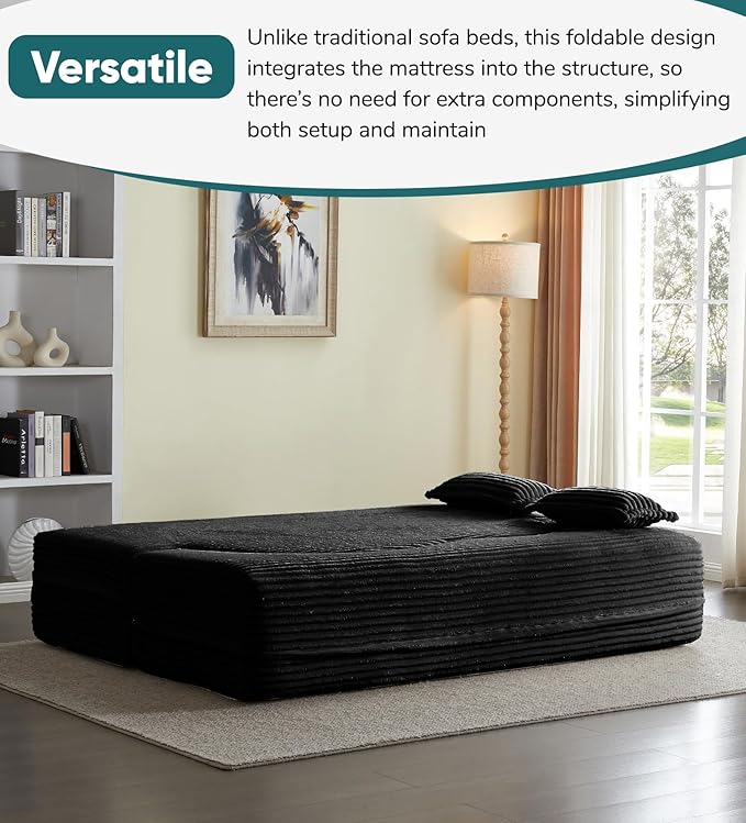 JOYBASE 78in Sofa Couch Convertible Oversized Cloud Loveseat Minimalist Sleeper Sofa Bed for Living Room Apartment Office No Assembly Required (Black Corduroy)
