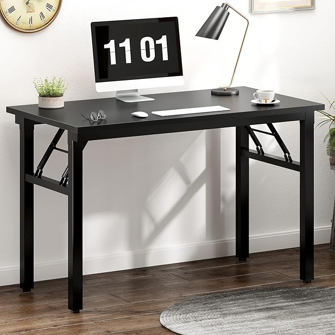 Folding Desk 39 inch No Assembly Folding Desks for Small Spaces Sturdy Foldable Computer Desk Functional Home Office Desks Study Writing Desk Office Table Workstation for Home Office Outdoor