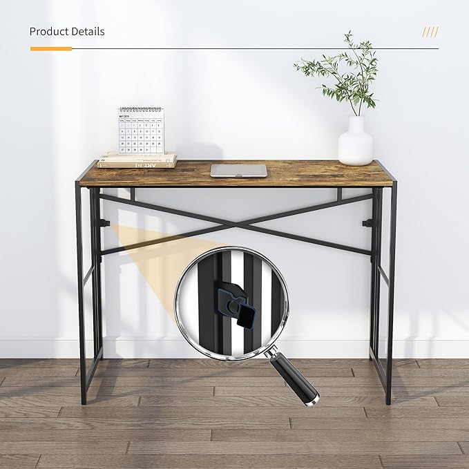 40 inch Folding Computer Desk Writing Gaming Computer Camping Desk No Assembly Required Home Office Table Rustic Brown
