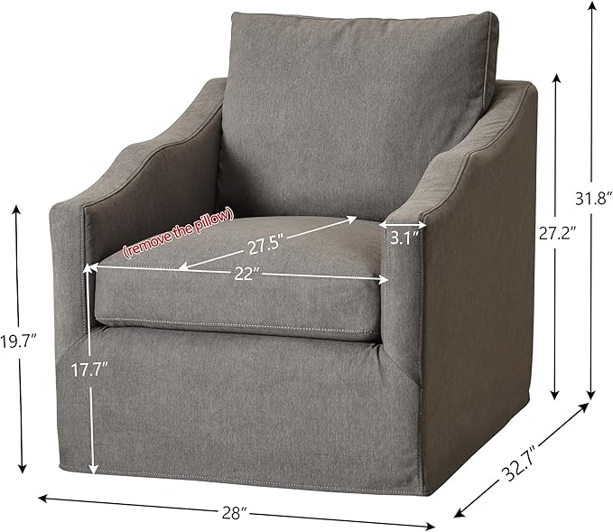 KINWELL 28 Wide Upholstered Down Fill Slipcovered Swivel Barrel Chair Modern Comfy Swivel Accent Chair with Pillow Back for Living Room Bedroom Fully Assembled (Slate Gray)