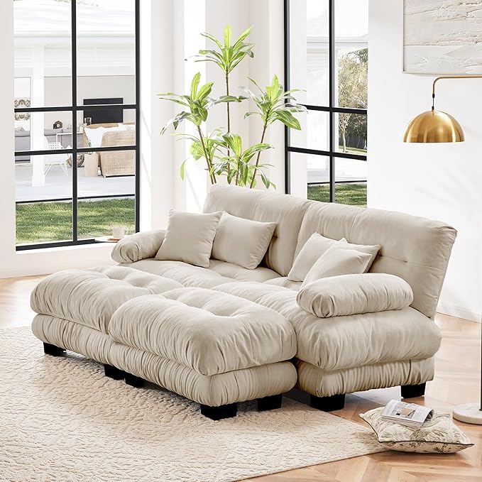 Setawix Luxury Modular Sectional Sofa Couch with Deep SeatOversized U-Shaped 2 Seater Sofas with Curved ArmrestComfy Chenille Cloud Couch for Living RoomLight Coffee