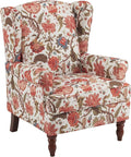 MELLCOM Floral Accent Chair High Back Upholstered Armchair with Solid Legs Leisure Single Sofa Chair for Living Room Bedroom Home Office Red Floral