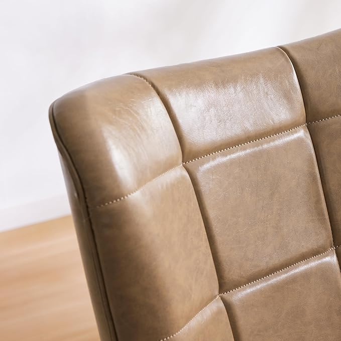 PU Leather Accent Chair Upholstered Living Room Chair with Soild Wood Leg Reading Armchair for Living Room Bedroom Home Office Amber JF635 HL593