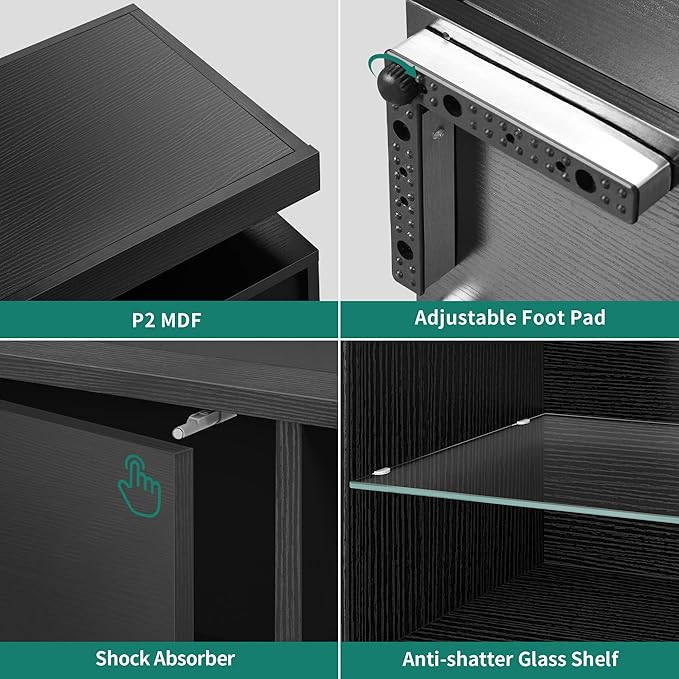 YITAHOME Black TV Stand for 65 inch TV Entertainment Center with Storage Modern LED TV Stand w/Power Outlets for Living Room TV Console Media Cabinet Black