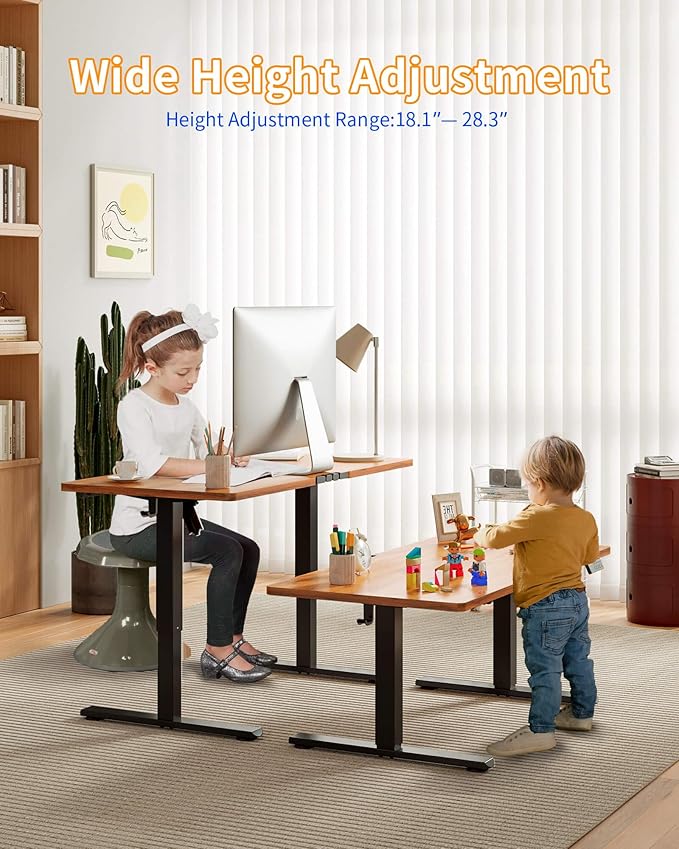 YIHAYO One-Piece Low Height Adjustable Desk Lifts 18.1-28.3 Inches Electric Standing Desk for Short People 48 x 24 Inches Computer Table with Splice Board for Home Office Rustic Brown