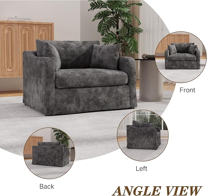 Mlmh &amp Kngwa Chenille Oversized Armchair with Ottoman 45.27 W Comfy Reading Chair and Ottoman Set Big Cozy Chair with 3 Pillows for Living Room Bedroom Reading Nook Charcoal