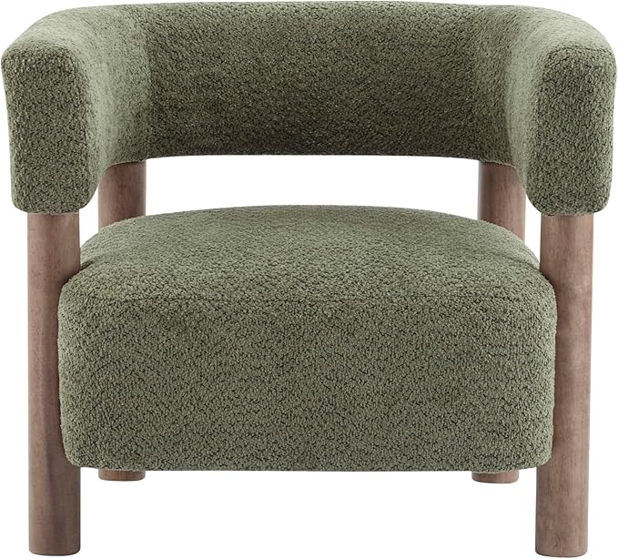 Christopher Knight Home Carly Low Profile Accent Chair Round Backrest Side Chair Living Room Armchair with Boucle Fabric CushionComfy Reading Chair for BedroomWooden Single Lounge SofaOlive Green