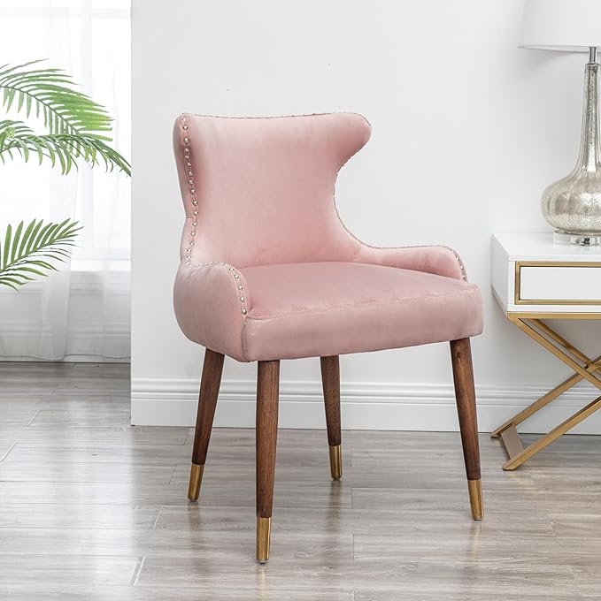 Pink Velvet Accent Chair with Nailhead Trim - Contemporary Style Chair for Living Room or Office