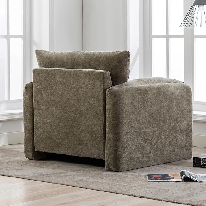 Lifeand 38.6 W Modern Style Chenille Oversized Armchair Accent Chair Single Sofa for Living Room BedroomGreen