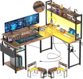 Aheaplus Small L Shaped Gaming Desk with LED Lights &amp Power Outlets Reversible L-Shaped Computer Desk with Monitor Stand &amp Storage Shelf Corner Desks Home Office Desk with Storage Bag Rusti