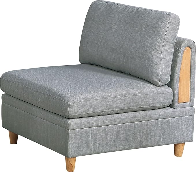 NewCosmos Living Room Furniture Armless Chair Light Grey Dorris Fabric 1pc Cushion Armless Chair Wooden Legs