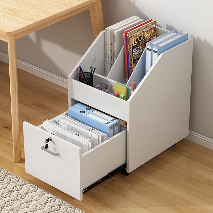 Modern File Cabinet with Lock Small Rolling Filing Cabinets for Home OfficeOffice Storage Cabinet for A4/Letter/Legal Size File(White)