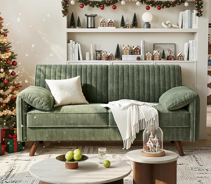 ONBRILL 64.5 Loveseat Sofa Chenille Loveseat Couch for Living Room 23.2 Deep Seat Love Seat with Padded Arms Comfy Modern Small Couches for Bedroom Small Spaces Dorms Office Green