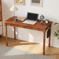 47 x 22 Inch Wooden Desk with Drawers -Simple Mid Century Modern Desk with 2 Hooks Solid Rubber Wood Study Table for Living Room Bedroom &amp Home Office Walnut Color