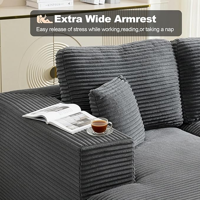 Modular Sectional Cloud Couch for Living RoomModern Boneless Couche Set with Plush CorduroyComfy Floor Sofa with Memory FoamStupendous U Shaped SofaNo Assembly RequiredGrey