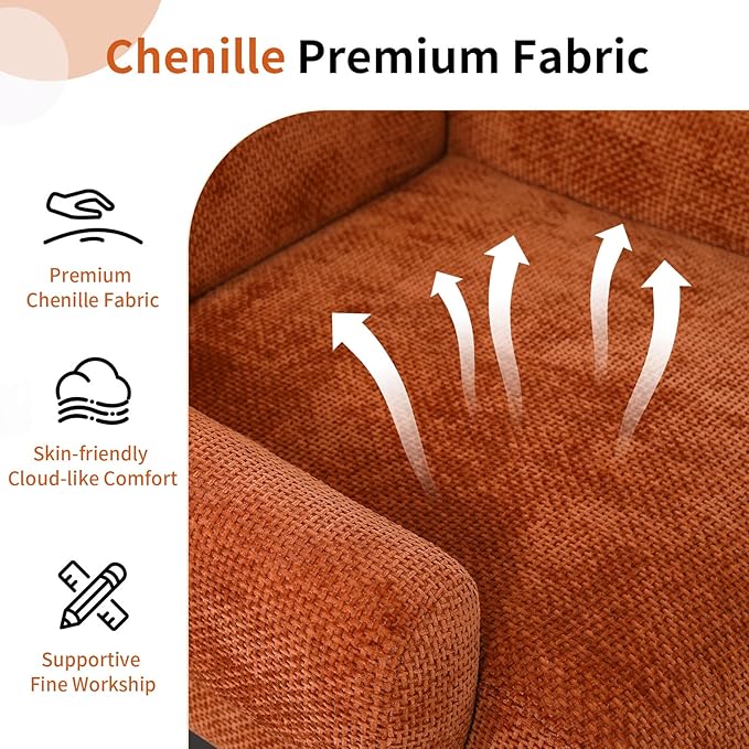 Chenille Oversized Armchair Extra Large Accent Reading Chair for Adults Comfy Mid-Century Modern Accent Chair Lounge Chair Arm Chairs for Living Room Bedroom(Brown)