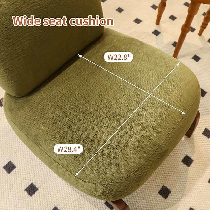 KEIKI Cute Comfy Accent Chair with Solid Wood Legs Velvet Upholstered Single Sofa Chair for Living Room Bedroom Balcony or Waiting Room Cozy Armless Cloud Chair Design Green