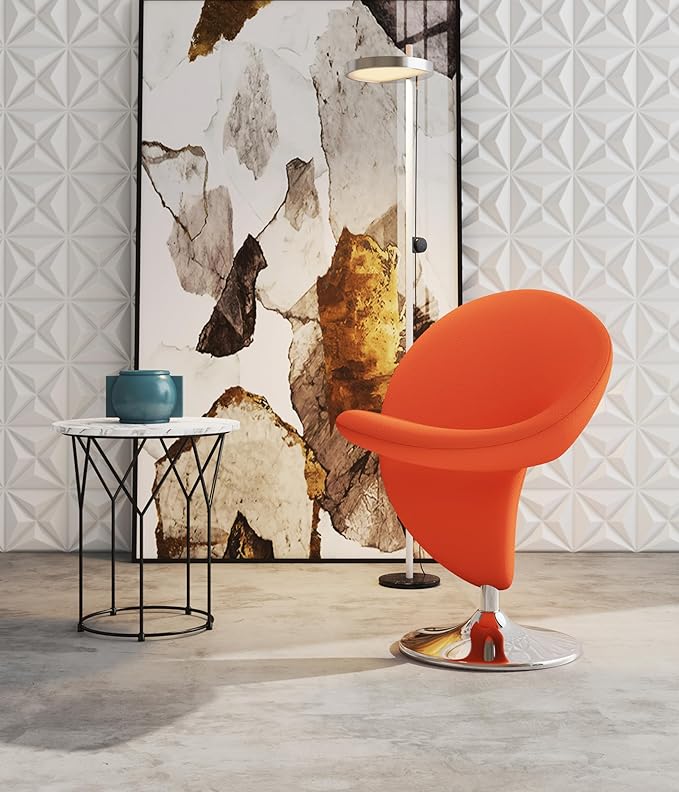 Manhattan Comfort Curl Swivel Accent Chair Set of 1 with 360° Turn Fully Assembled Upholstered in Wool Blend Modern Ergonomic Design with Polished Chrome Base Set of 1 Orange