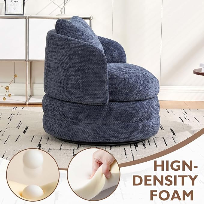 Beige Swivel Accent Chairs for Living Room Round Swivel Barrel Chair with Comfy Pillow &amp Curved Backrest Small Upholstered Armchair for Small Spaces Bedroom Office (Blue)