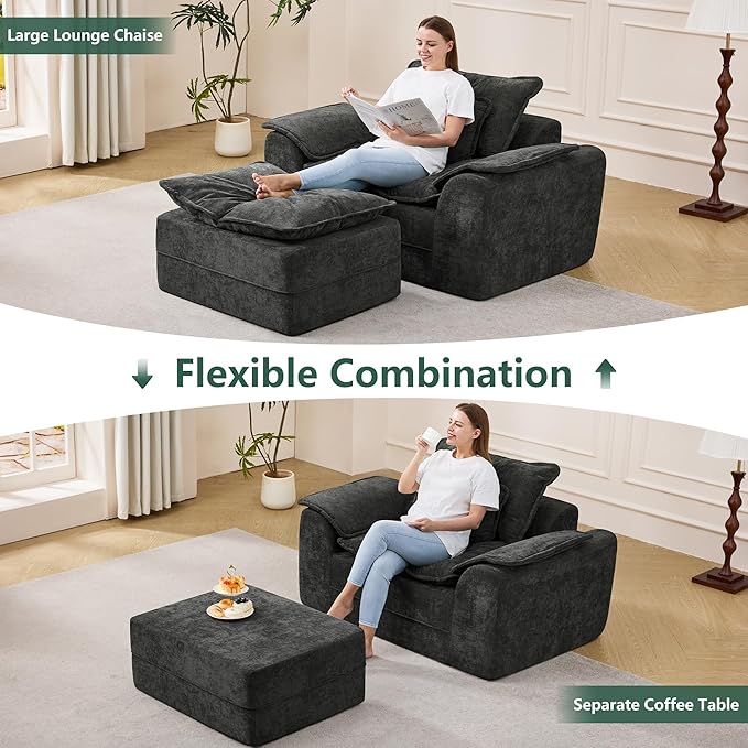 Hobestluk Cloud Single Sofa Memory Foam Couch with Deep Seat L Shaped Sofa with Removable Cover Large Couch for Living Room (Dark Grey Single Sofa)