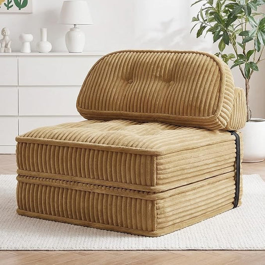 Foldable Sofa Bed in A BoxPortbale Compressed Chair BedCorduroy Convertible Twin Sleeper ChairFull Foam Fold Out Chaise Lounge for Living RoomBedroomApartment (Camel)