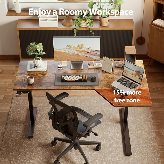 Agilestic Electric Standing Desk Height Adjustable Desk 48 x 28 Inch Sit Stand up for Work Office Home L Shaped Ergonomic Rising Computer Table with Memory Preset Rustic Brown